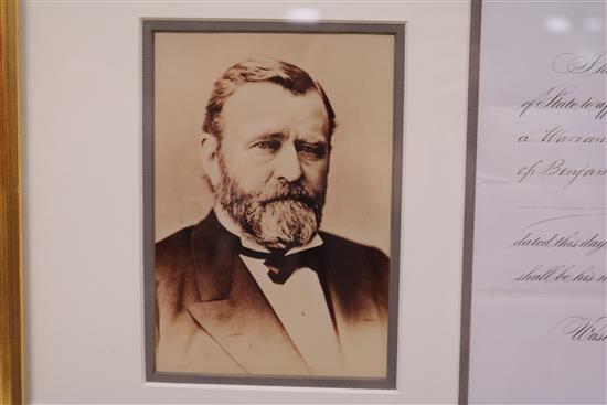 A framed Warrant for a Conditional Pardon, signed by General Grant, together with a photograph of the General